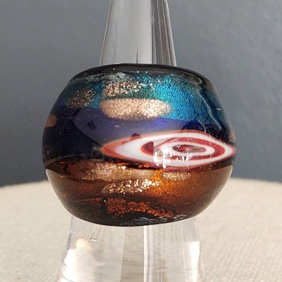 Hand blown multi color domed glass ring - Picture 1 of 7